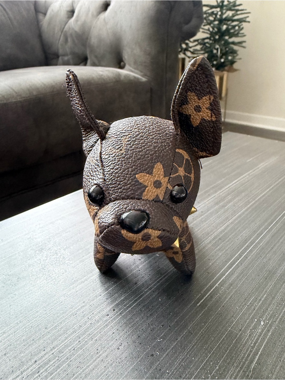 Designer-Style Brown Floral Leather Dog Charm